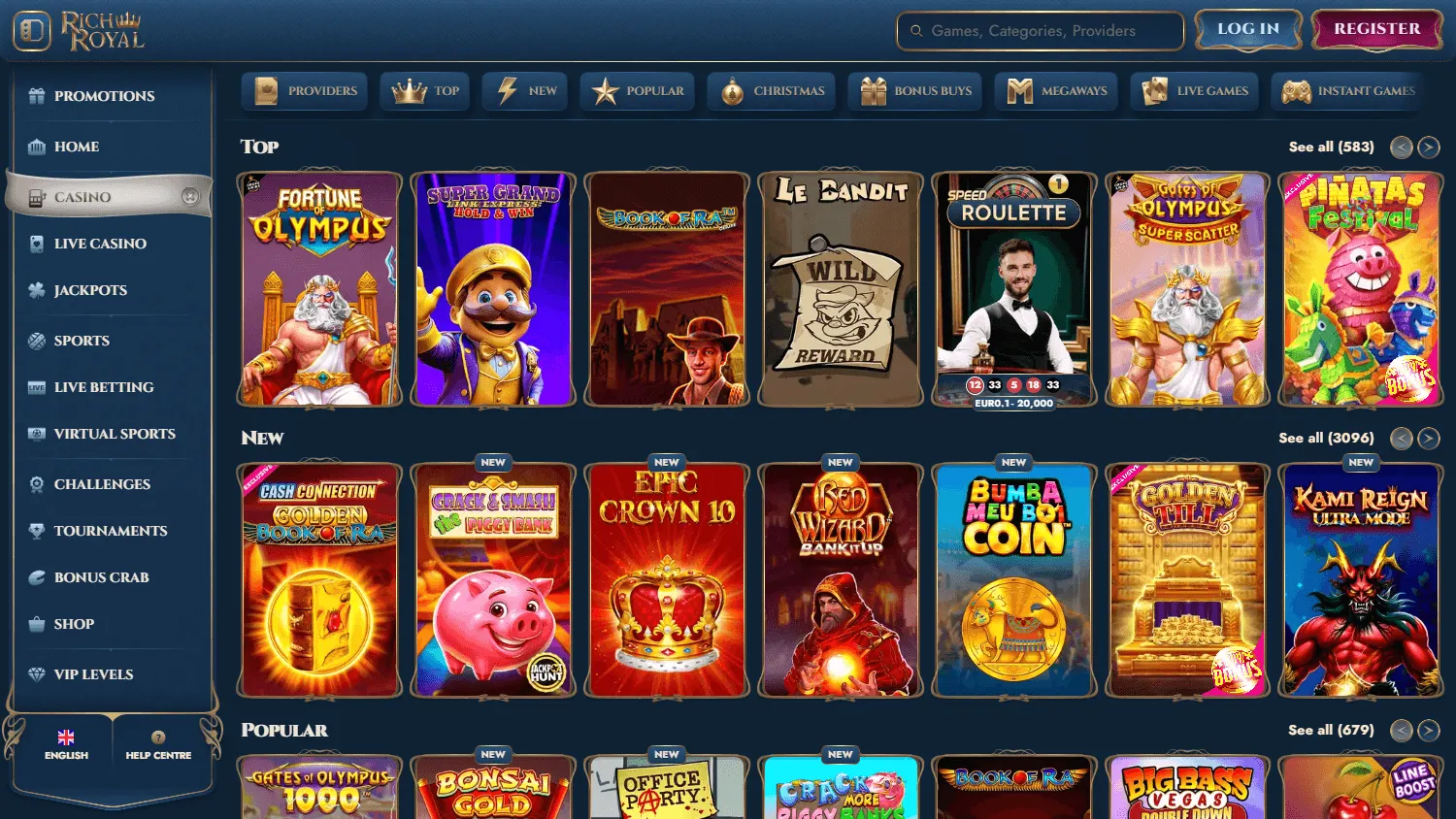 Rich Royal Casino desktop casino games area