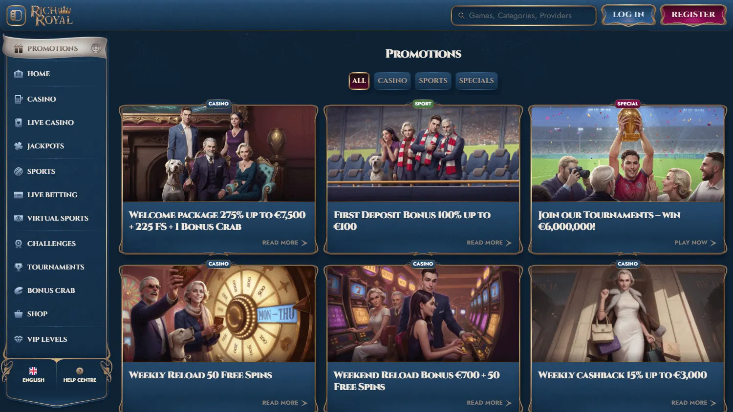 Rich Royal Casino desktop promotions area