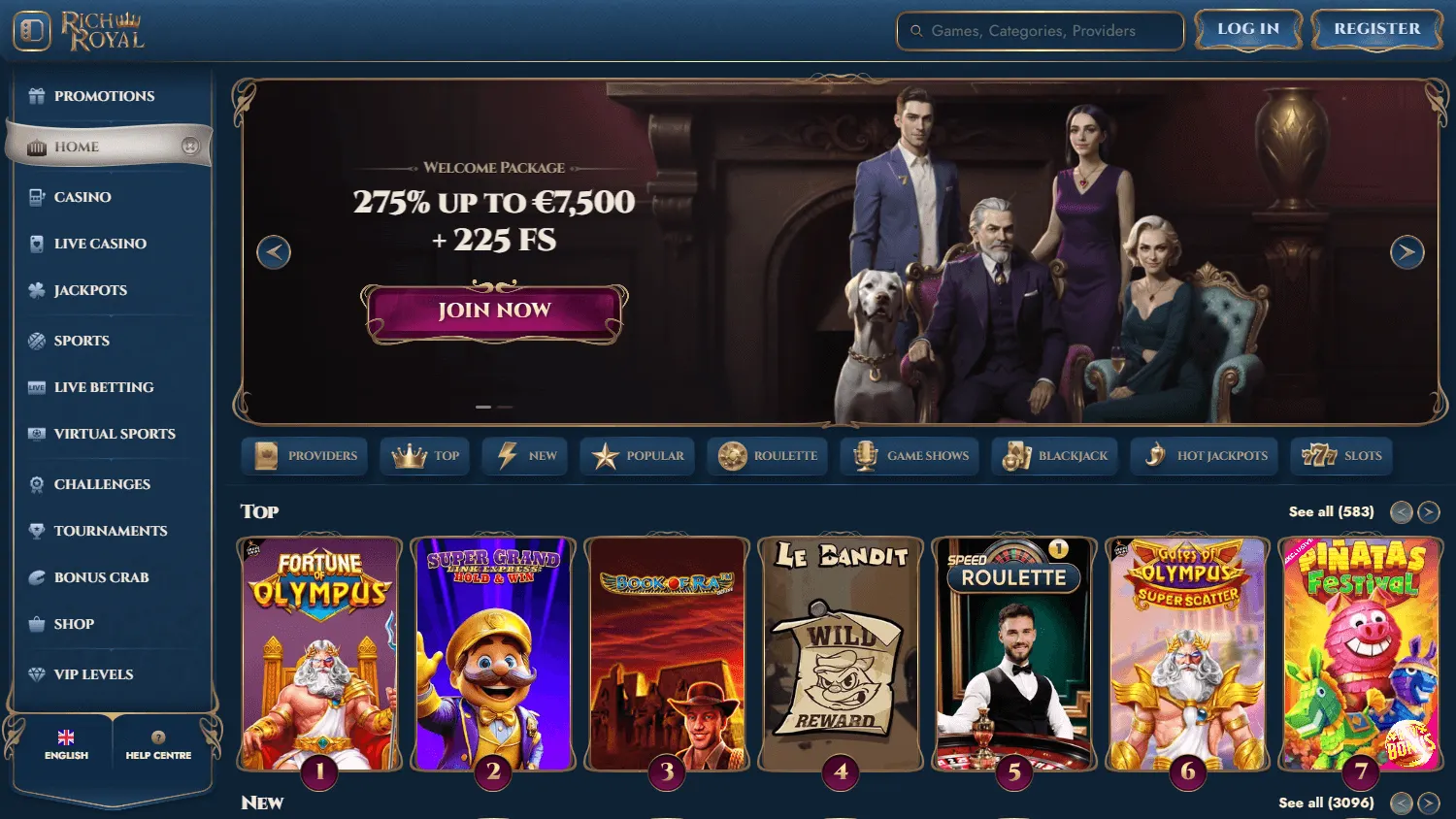 Rich Royal Casino desktop home page
