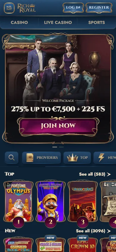 Rich Royal Casino mobile browser home